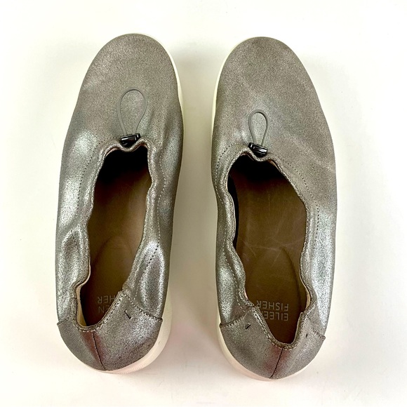 Eileen Fisher Loafers Sydney Slip-On Leather Sulver Sneakers woman Size 9 - Picture 2 of 11